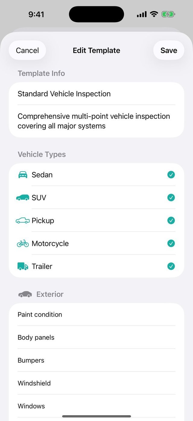 Inspection checklist in Trackara Pro
